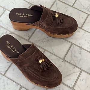 Rag & Bone Brown Suede Clogs with Gold Details